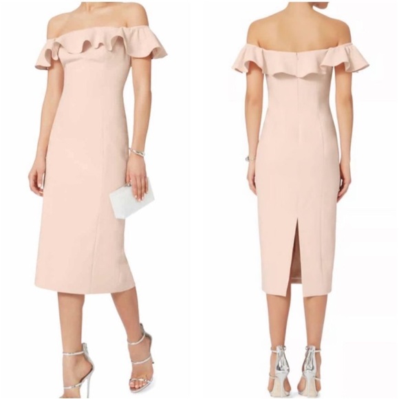 NWT JAYGODFREY Rollins Off shoulder ruffle top midi dress pink rose 2 - Picture 16 of 16